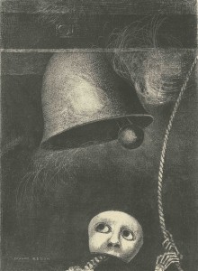 Odilon Redon À Edgar Poe : planche 3, Un masque sonne le glas funèbre, 1882 Lithographie © BnF