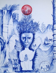 Le Chaman, 2015, stylo bic bleu et rouge, 32 x 24 cm
