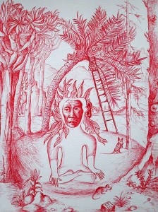 L'indien, 2015, stylo bic rouge, 32 x 24 cm