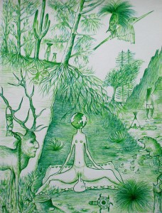 Notre Mère La Terre, 2015, stylo bic vert, 32x24 cm
