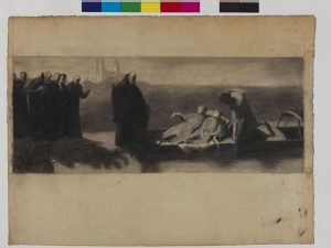 Gabriel Martin, Étude de composition pour Les Énervés de Jumièges, Pierre noire et estompe sur papier vergé, 23.5 x 58.4 cm, 1869. 