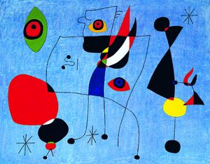 Femmes et oiseau dans la nuit 5 mai 1947 huile sur toile 73 x 92 cm États-Unis, New York Calder Foundation © Successió Miró / Adagp, Paris 2018 Photo Calder Foundation, New York / Art Resource, NY.