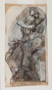 D. 09533— Couple enlacé, ou étude pour Le Baiser, 1880-1889, crayon graphite, encre (plume et lavis), gouache et collage sur papier découpé et collé sur papier vélin imprimé © agence photographique du musée Rodin, ph. J. Manoukian