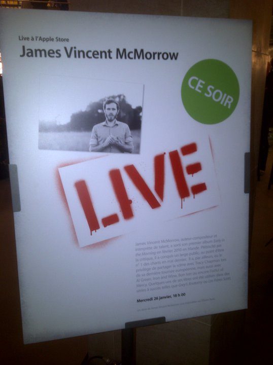 Live report : James Vincent Mc Morrow à l’Apple Store du Louvre (26/01/11)