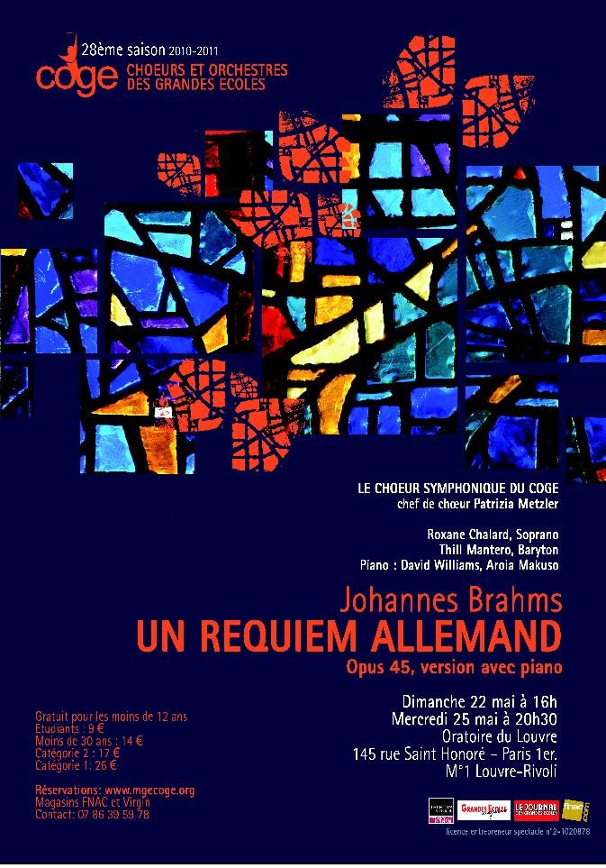 Gagnez 3X2 places pour le requiem allemand de Brahms interprété par le COGE à l’Oratoire du Louvre le 25 mai