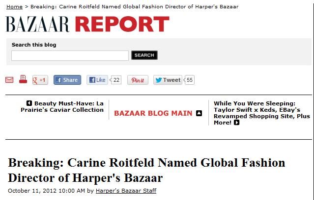 Carine Roitfeld: le come back chez Harper’s Bazaar