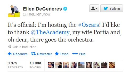 Ellen Degeneres présentera les Oscars en 2014