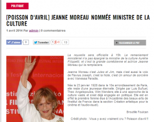 Poisson d avril  Jeanne Moreau nommée ministre de la culture   Toutelaculture    Poisson d avril  Jeanne Moreau nommée ministre de la culture