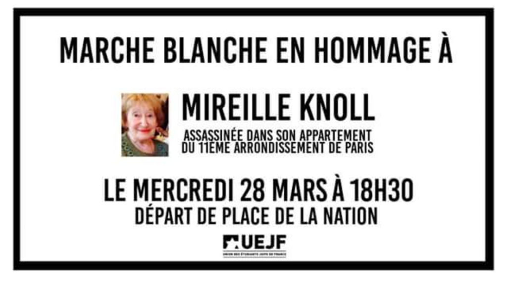 Meurtre de Mireille Knoll : une marche blanche se tiendra mercredi